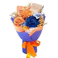 TINGE TIME Preserved Flowers Bouquet, Orange & Navy Blue Roses Gift Bouquet, Eternal Roses Bouquet for Wedding, Table Centerpieces, Mothers Day, Birthday Gifts, Anniversary, Graduation