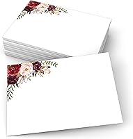 321Done Blank Red Floral Note Cards 4x6 - 50 Heavyweight Premium Notecards, Cute Pink Flowers on White, Made in USA