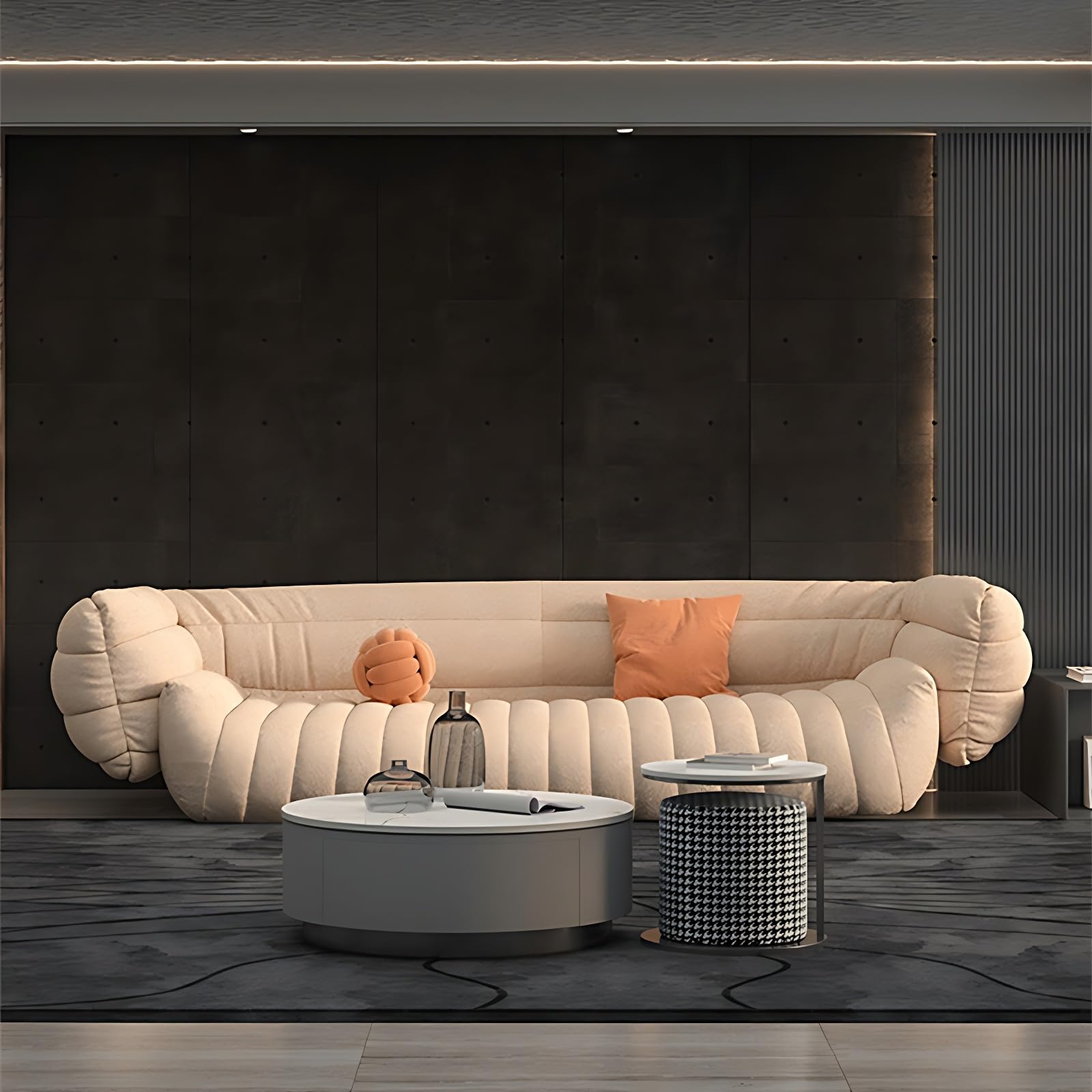 Modern Sectional Sofa Set for Living Room – Stylish Sectional Couch with With Coffee Table | High-Resilience Foam | Premium Lambswool Fabric | Ergonomic Design | Floor-Level Base(WHITE-D,63 IN)