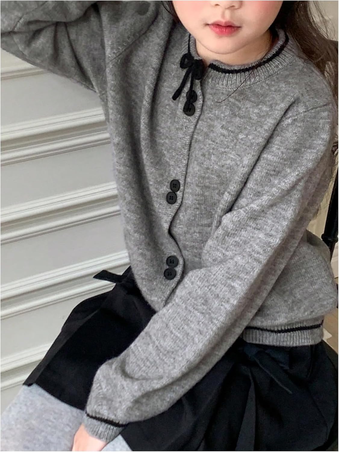 SHENHE Girl's Crewneck Cardigan Sweater Button Down Long Sleeve Soft Knit Fall Cardigan - Image 3