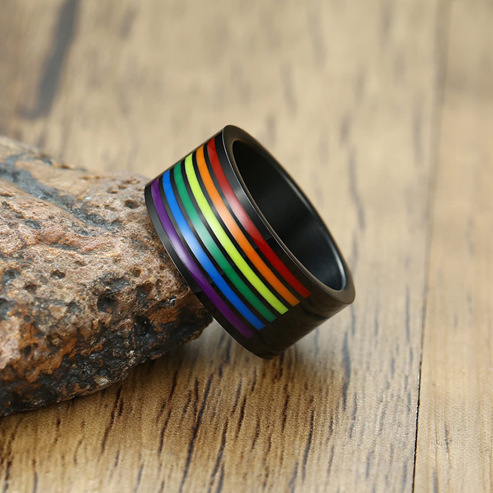 Zestaw pierścionków dla lesbijek dla par, zestawy obrączek ślubnych ze stali nierdzewnej, możliwość personalizacji rozmiaru od 1/2 do X 1/2 10 mm, czarny pierścionek LGBT z tęczową emalią, Women N 1/2 + Men N 1/2, Bez kamienia szlachetnego