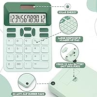 Vista 3 de Calculadora básica verde con pantalla LCD de 12 dígitos, linda para oficina, hogar, escuela