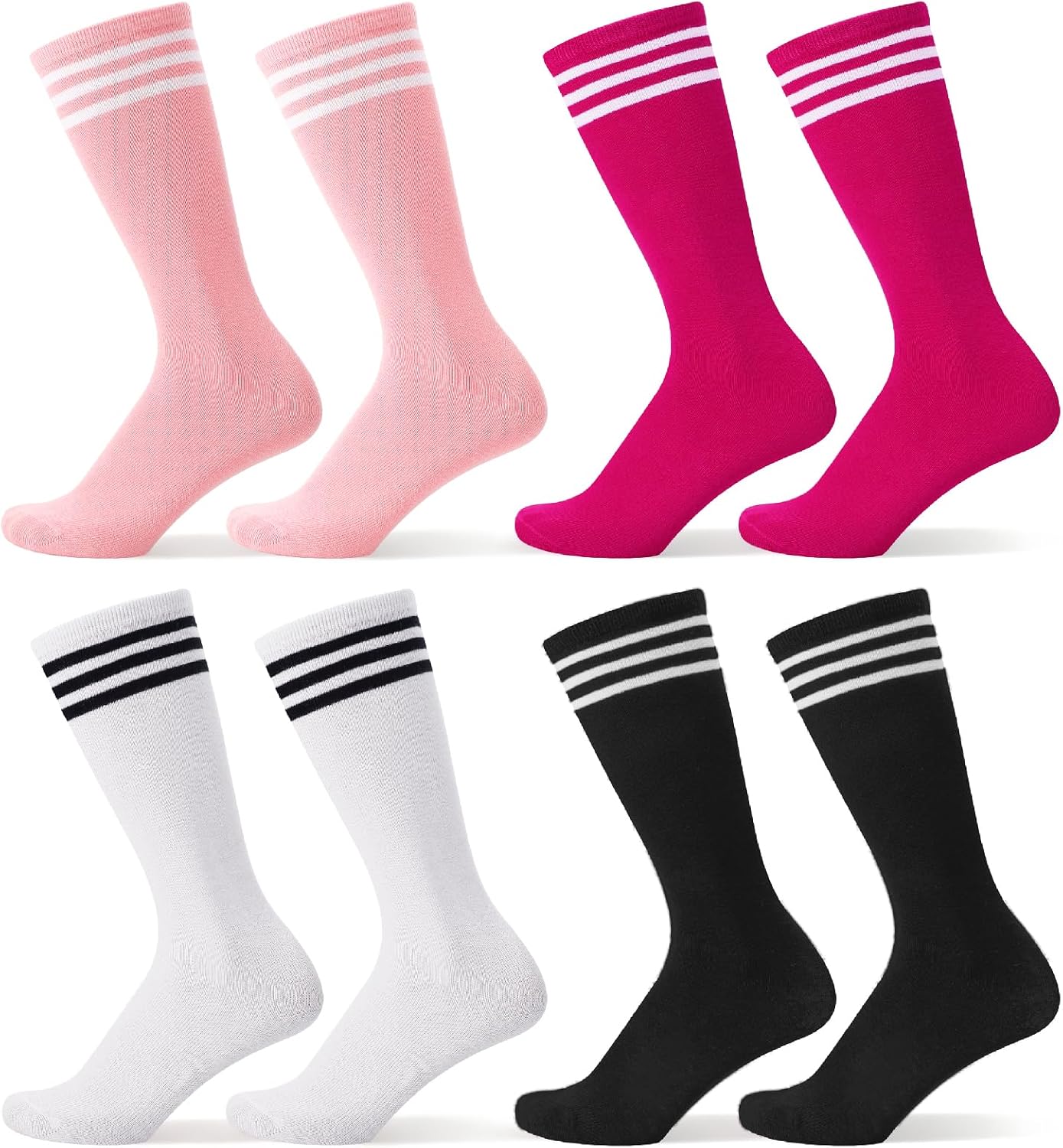 4 Pairs Kids Soccer Socks Striped Toddler Knee High Socks Youth Baseball Softball Athletic Socks Boys Girls, 5-9 Y