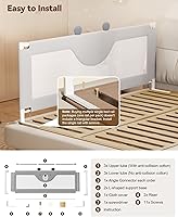 Vista 9 de Barandilla protectora para cama de bebé para niños pequeños, rieles reforzados de 54 pulgadas para cama completa con altura ajustable, barandilla