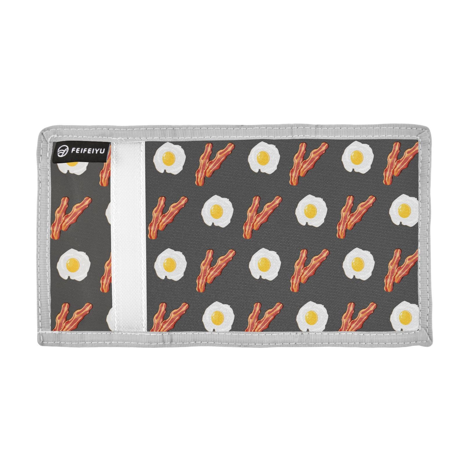 JHKKU Eggs Bacon Trifold Wallets for Kids Boys Girls, Outdoor Sports Wallet for Teen, with Zipper Coin Pocket Novelty Purse