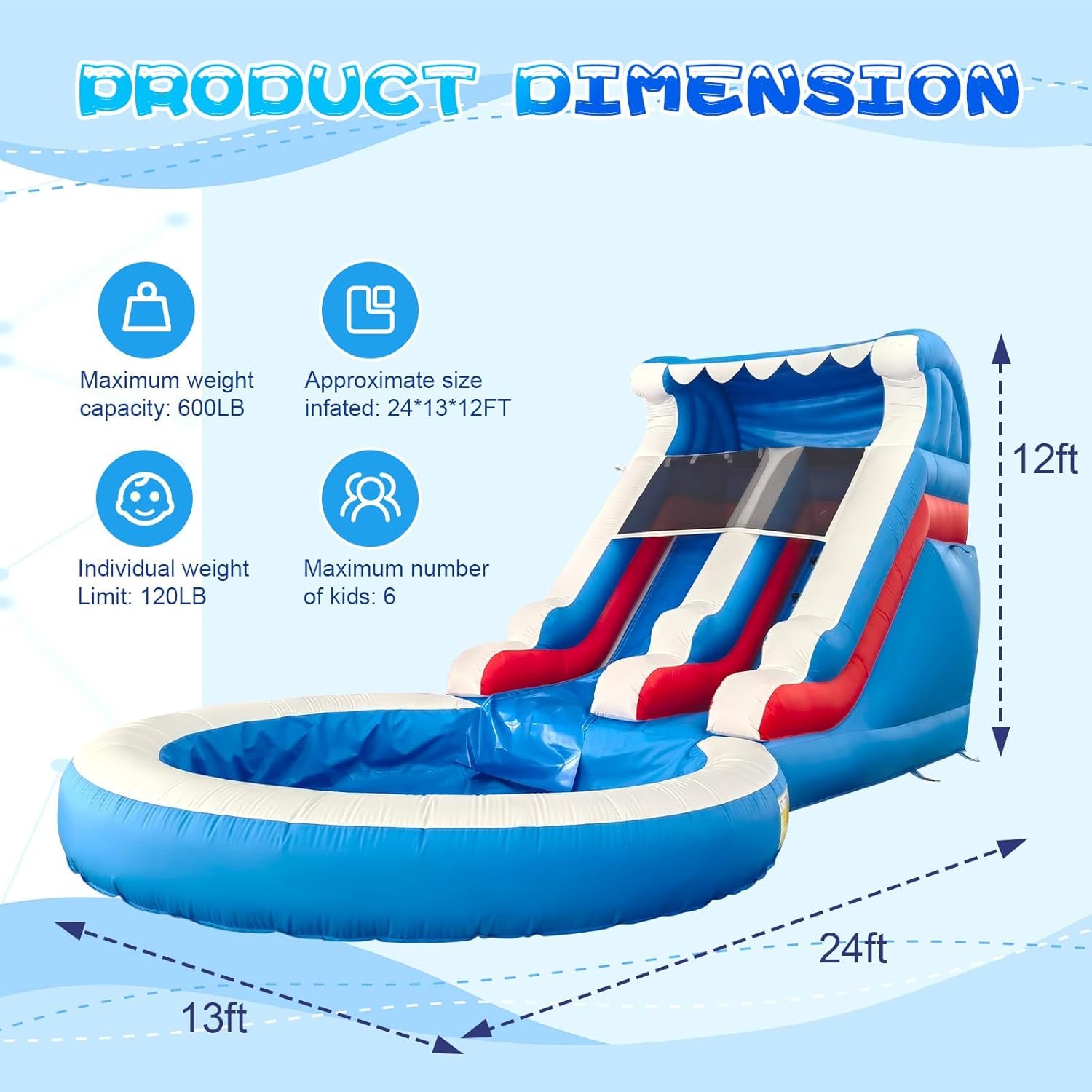 Inflatable Water Slide for Adults & Kids - 24FT Giant Commercial Water Slide Bounce House with Blower & Bigger Splash Pool - Backyard Outdoor Fun