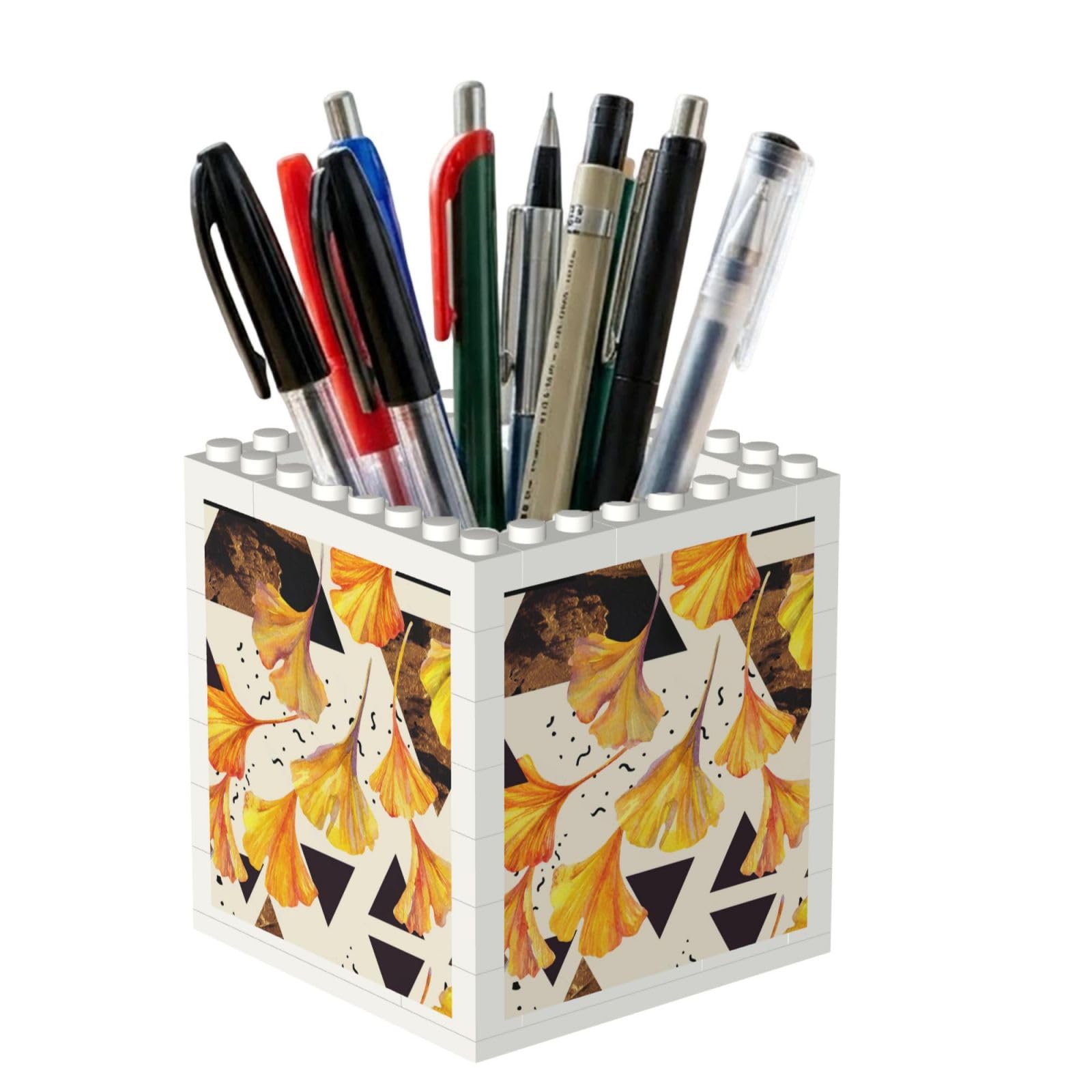 Poadnly Autumn Colors Ginkgo Leaves, Pen Pot Pencil Holder for Office Home School, Compact Desk Organiser for Office Stationery