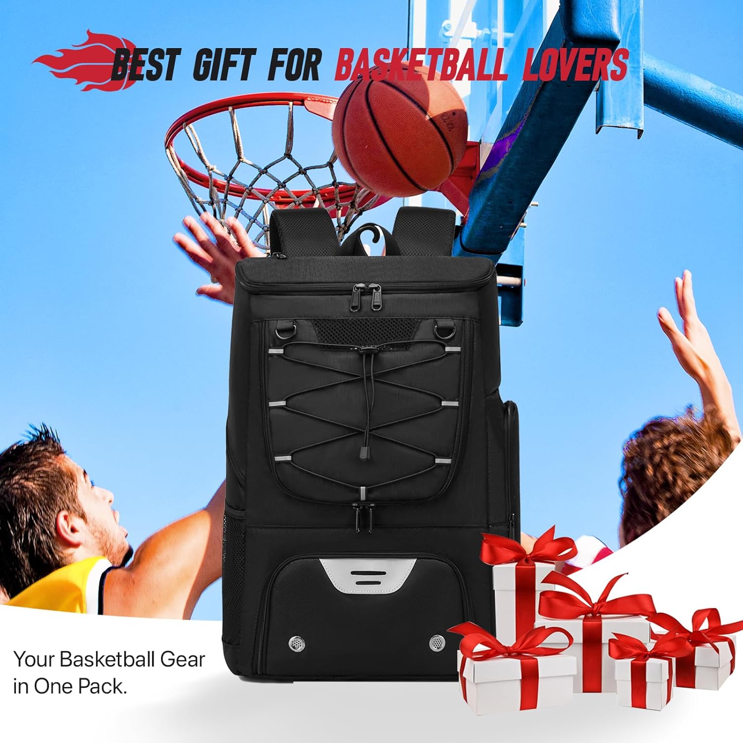 Basketball Backpack, Basketball Bag with Separate Ball Holder & Shoes Compartment Water Resistant Sports Bag Basketball Equipment Bags Fit Volleyball, Soccer, Swim, Gym, Travel, Black - Image 6