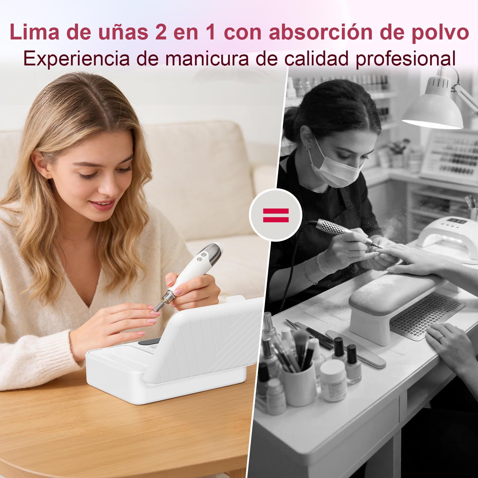 Aspirador uñas 2 en 1, 16 pcs, inalámbrico, 4000mAh | Succión 4 niveles, 99% polvo, manicura pro, silencioso