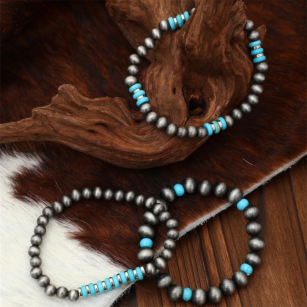 Long tiantian Turquoise Bracelet for Women Western Boho Jewelry Navajo Pearl Arm Cuff Cowgirl Bracelet Country Concert Accessory Trendy 2025 - Image 7