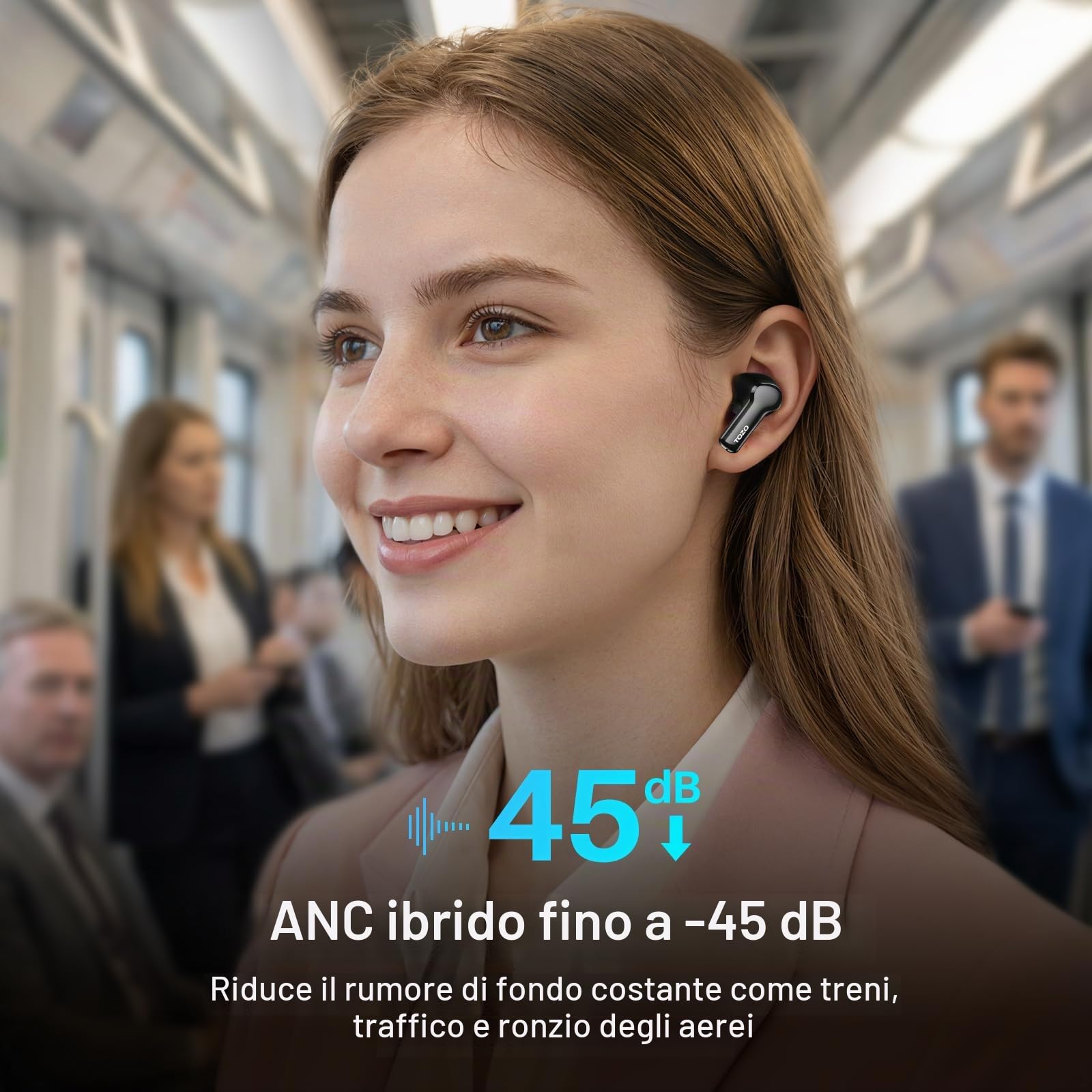 TOZO NC3 Cuffie Bluetooth 5.3 con Ibrido ANC Chiamata IA ENC | ORIGX 2.0 Acustica EQs Regolazione 68 Ore Riproduzione LED Schermo Gioco Modalità USB Tipo C IPX8