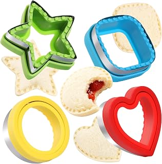 Sandwich Cutter and Sealer,Set of 4 Bread Sandwich Decruster Pancake Maker DIY Cookie Cutters for Kids Bento Box,Round Heart Star Square Shapes Sandwich Decruster Press Mold