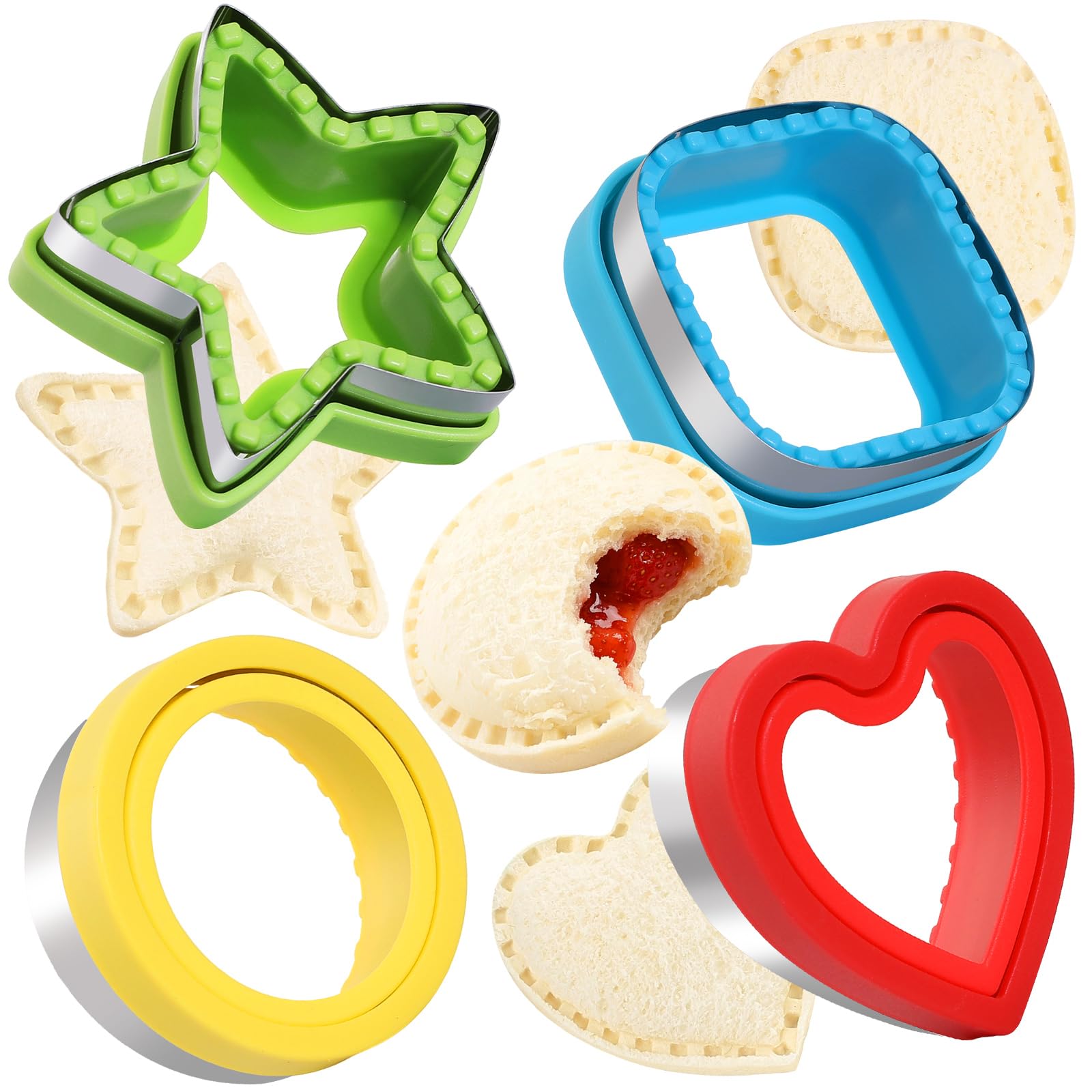 BakingWorld Foremka do wycinania kanapek i uszczelniacz, zestaw 4 pieczywo kanapki do naleśników DIY foremki do ciastek dla dzieci pudełko Bento, okrągłe serce gwiazda kwadratowe kształty kanapka forma do wyciskania