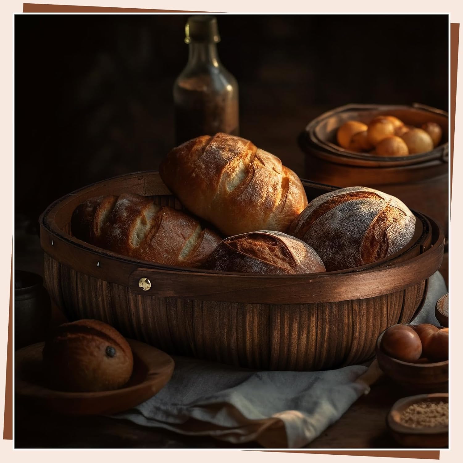 Sintuff 6 Pcs Wicker Baskets with Handles 3 Sizes Woven Garden Harvest Basket for Gathering Vegetables Wooden Bushel Apple Basket for Fruits Fall Thanskgiving Picnic Gift Farmers Market(Coffee)