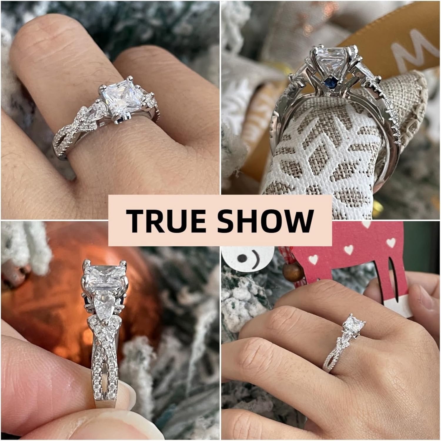Engagement Rings for Women Silver 18K White Plated 5A Cz Princess Pear Cut Wedding Band Promise Rings for Her Size 5-10