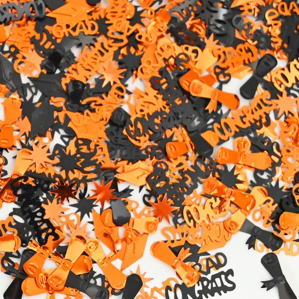 Orange and Black Graduation Confetti - Class of 2026 Graduation Table Decorations, Centerpieces for Graduation Party Supplies