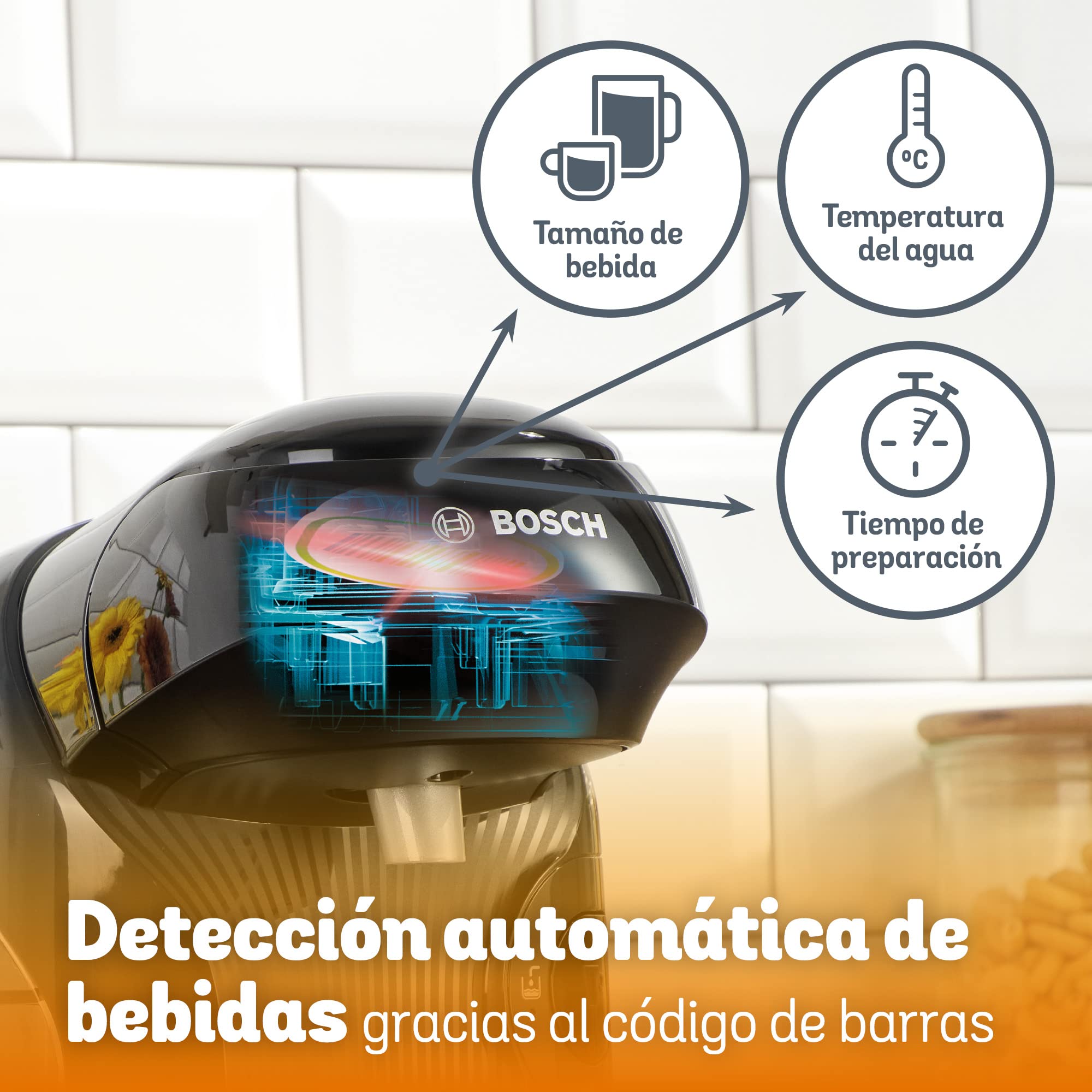 BOSCH máquina multibebida TASSIMO STYLE, TAS1102, hasta 70 bebidas, OneTouch, servicio individual, tamaño compacto, INTELLIBREW, negro
