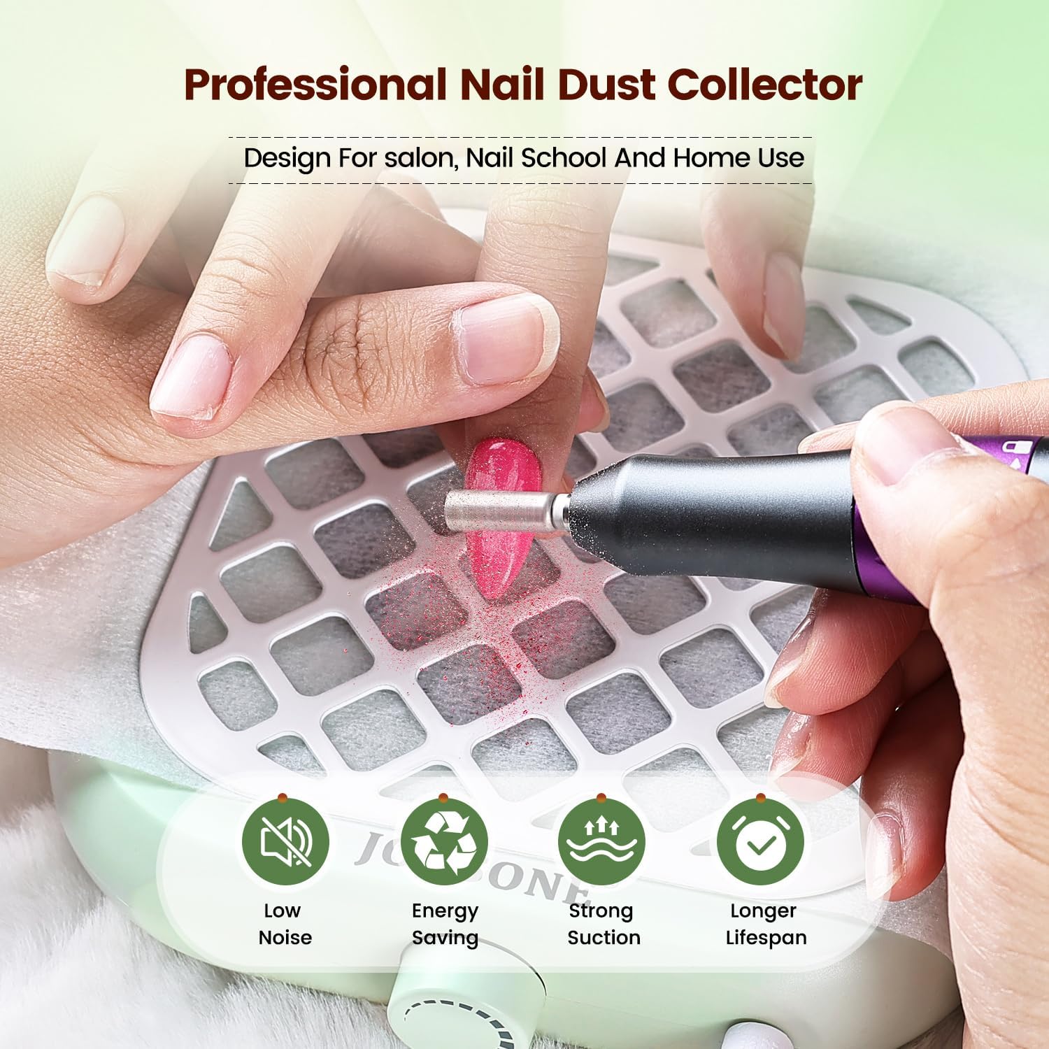 JODSONE 6000RPM Mini Nail Dust Collector Powerful Suction Portable PocketSized Nail Salon with 30 Filters Green