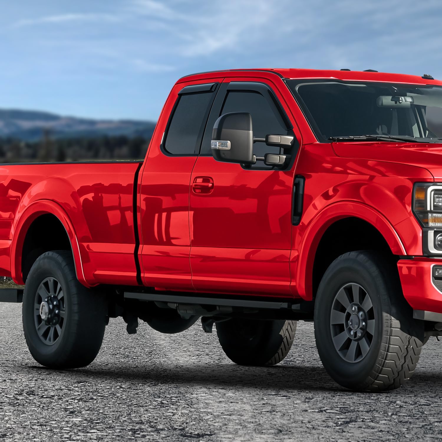 Voron Glass Tape-on Extra Durable Rain Guards for Ford F250 to F550 Super Duty 2017-2026 SuperCab, Window Deflectors, Vent Window Visors, 4 Pieces - 100813