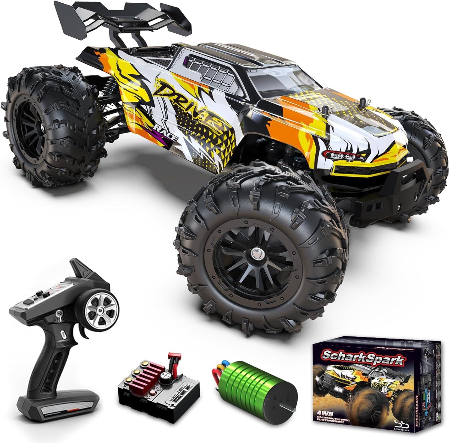4WD Off-Road RC Car with Brushless Motor, 2.4Ghz Remote Control Monster Truck, LED Lights, Rechargeable Battery, Racing Buggy for Kids, Boys & Adults-image-45
