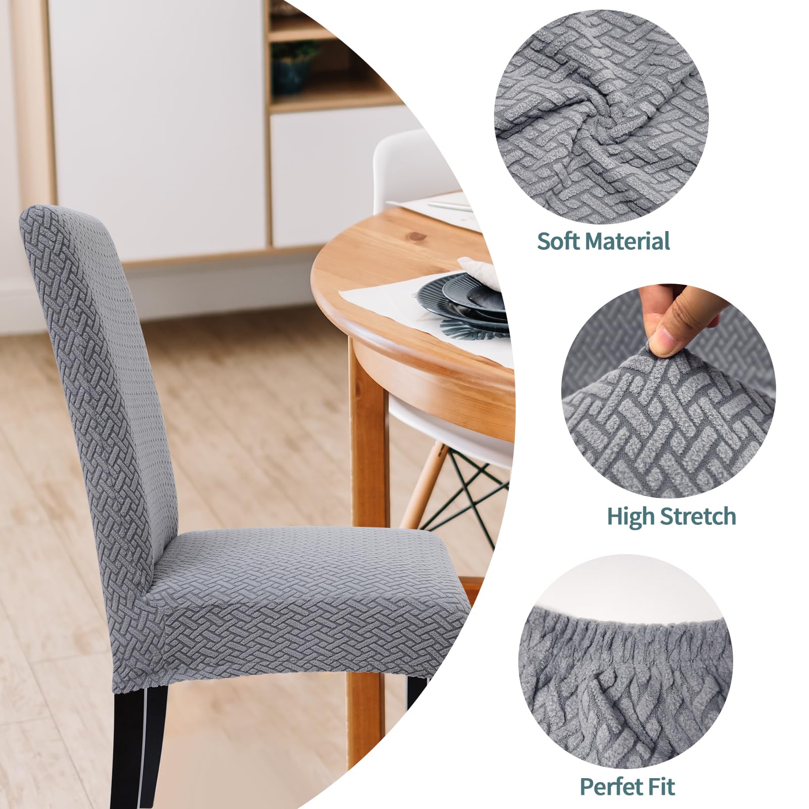 Zindoo Dining Chair Covers Set of 6, Stretch Dining Chair Protector Slipcovers Jacquard - Image 3