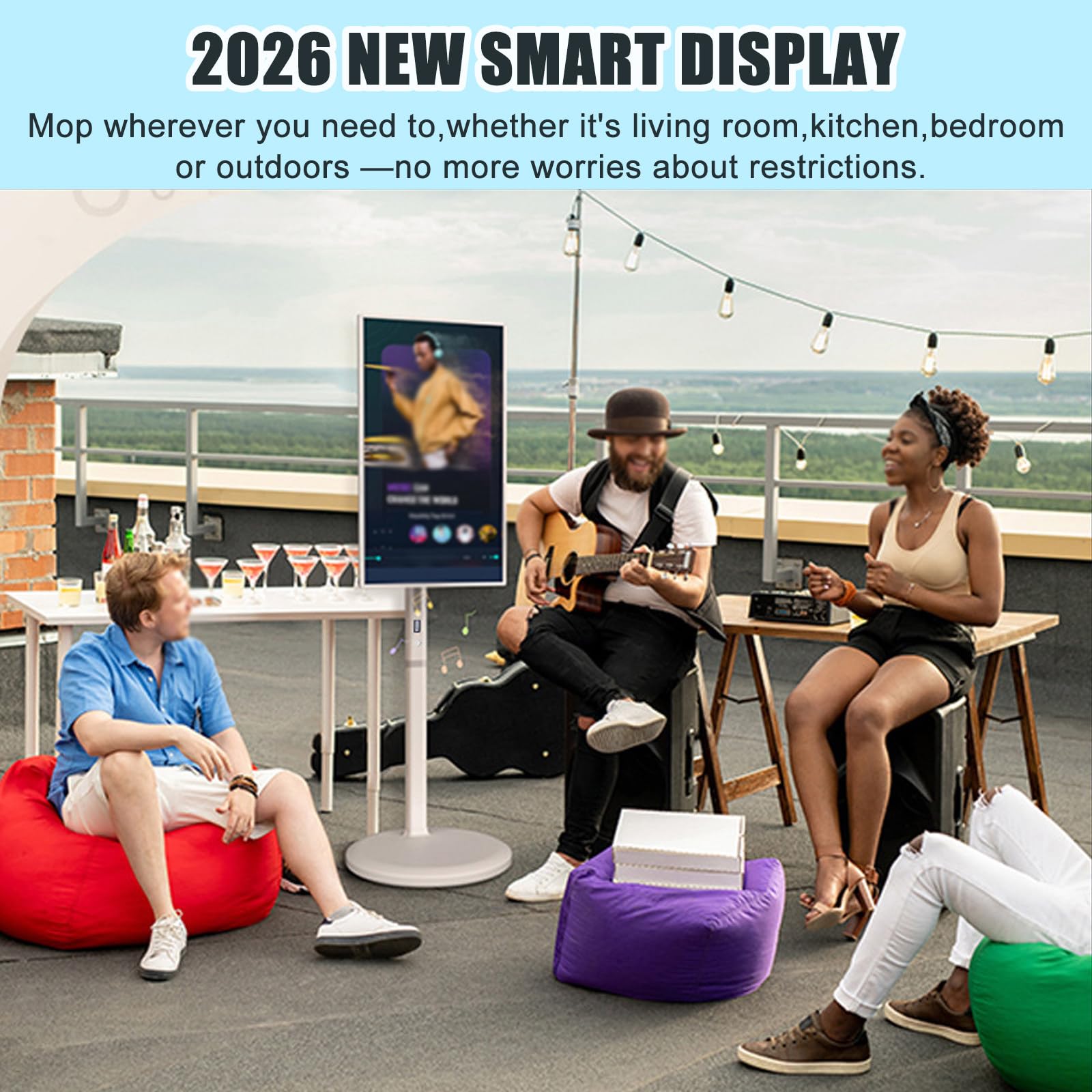 Nowy przenośny Smart TV: monitor z ekranem dotykowym 1080p na kółkach z pilotem, ekran mobilny, bateria 7800 Mah, obrotowy monitor do użytku komercyjnego/domowego 32w6+64g