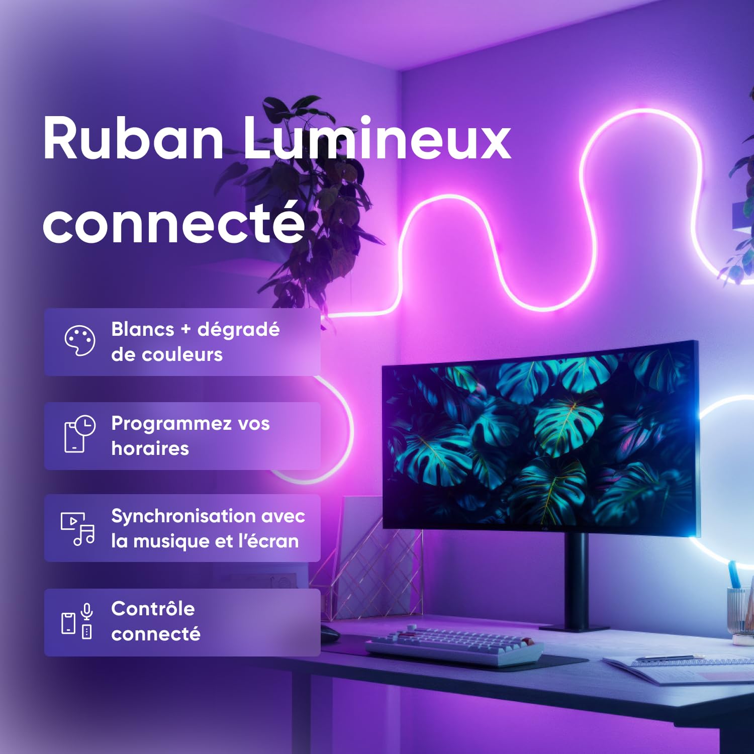 Nanoleaf Ruban Lumineux Néon LED RGB 5m, Bande WiFi Compatible Matter, Alexa et Google Assistant, Sync Musique et Écran, DIY, Scènes Dynamiques via App, Commande Vocale, pour Chambre et Déco Murale