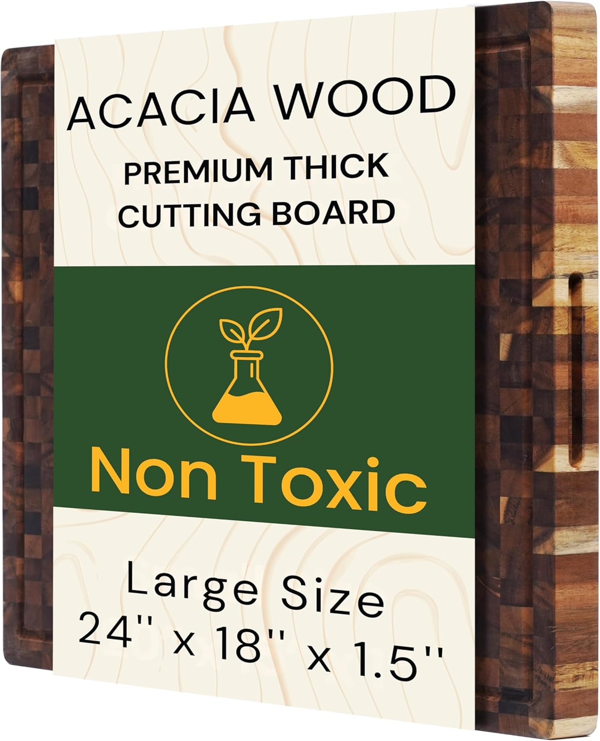 Premium Acacia Wood Cutting Board 20" x 15" x 1.5" | Extra Thick End Grain Butcher Block, Deep Juice Groove & Handles | Non-Toxic, Knife-Friendly Hardwood for Meat Carving & Serving by New M Way