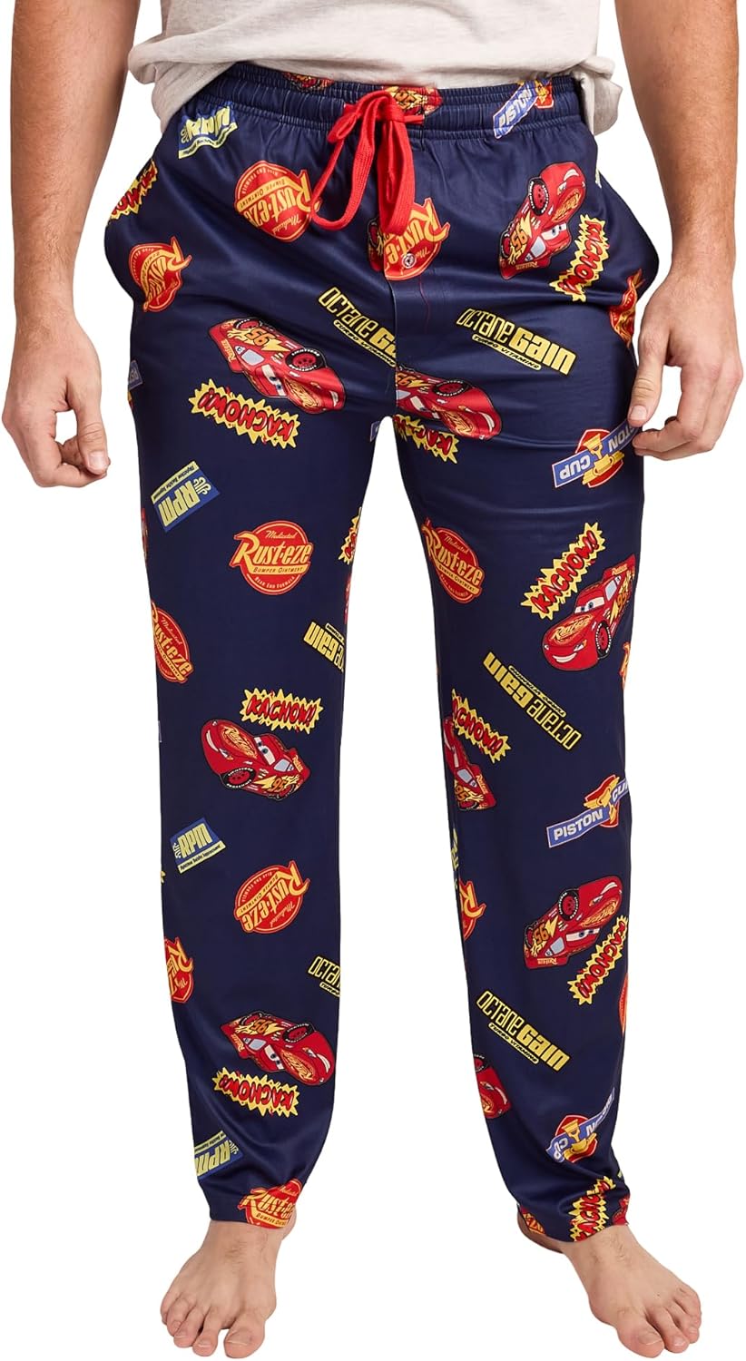 Bioworld Pixar Cars Lightning McQueen & Radiator Springs Logos Adult Navy Sleep Pajama Pants
