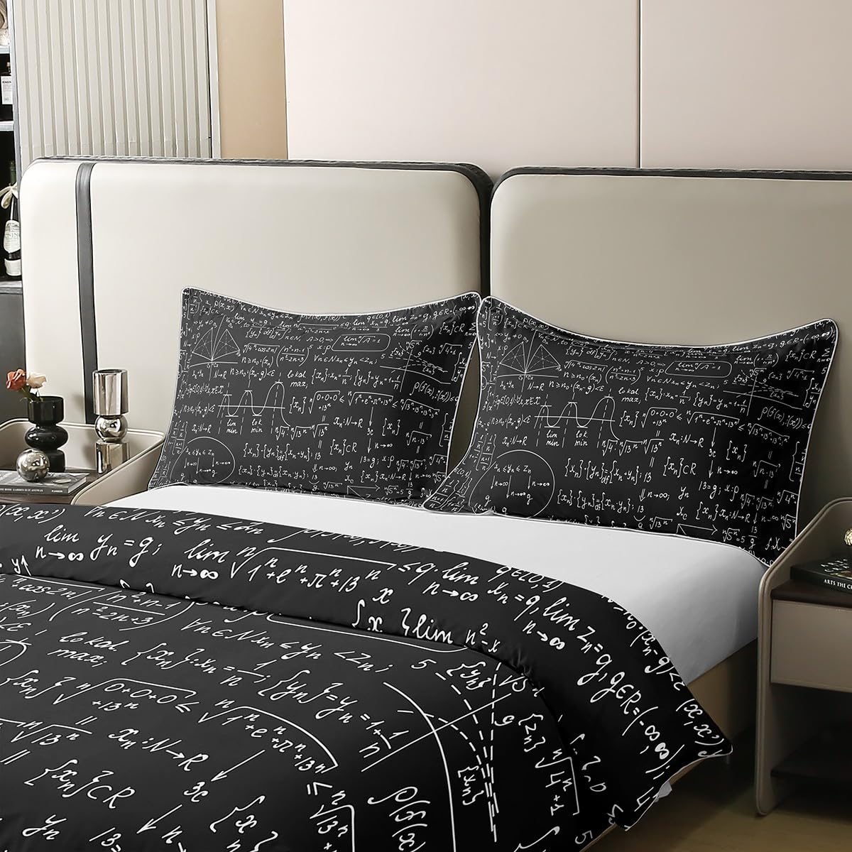 Loussiesd Math Theme Bettbezug Set Mathematical Formula Baumwolle Bettwäsche Set 135x200cm Geometrie Streifen Numbers Betten Set für Kinder Jungen Mädchen Weich Baumwolle Schwarz Weiß Bettwäsche-Set
