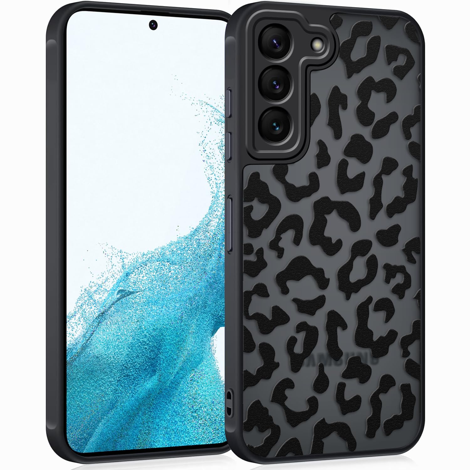 Coqinen Handyhülle für iPhone 15 Pro Hülle, Matt Transluzente Case mit Stilvolle Leopard Muster, Silikon Aesthetic Schutzhülle mit Kratzfeste PC Rückseite + Stoßfest TPU Bumper - Schwarz