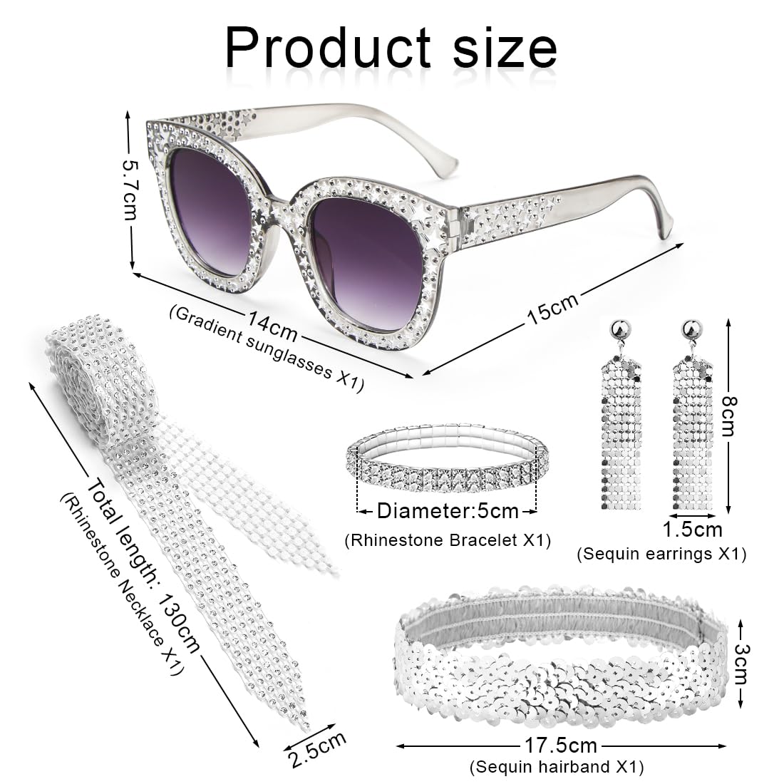 Kit De Disfraz Discoteca Años 70 Para Mujer - 5 Piezas (bufanda, Gafas, Banda, Pulsera, Pendientes) Con Lentejuelas, Para Fiestas Temáticas