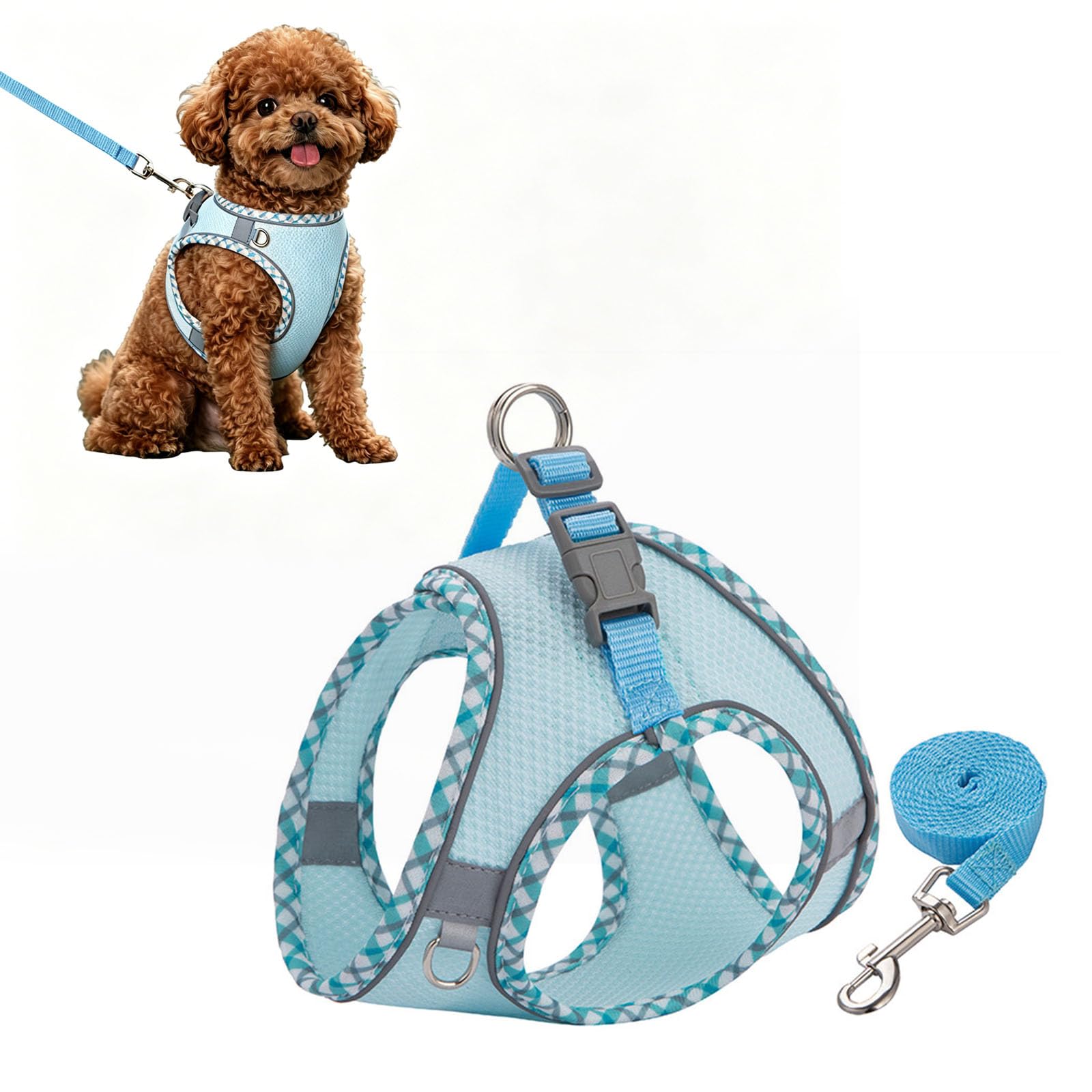 Cat Harness and Lead Set, Adjustable Kitten Harness and Leash Set Escape Proof, Soft Breathable Mesh Harness Vest for Small Medium Cat Dog Daily Outdoor Walking Travel (Blue, S)