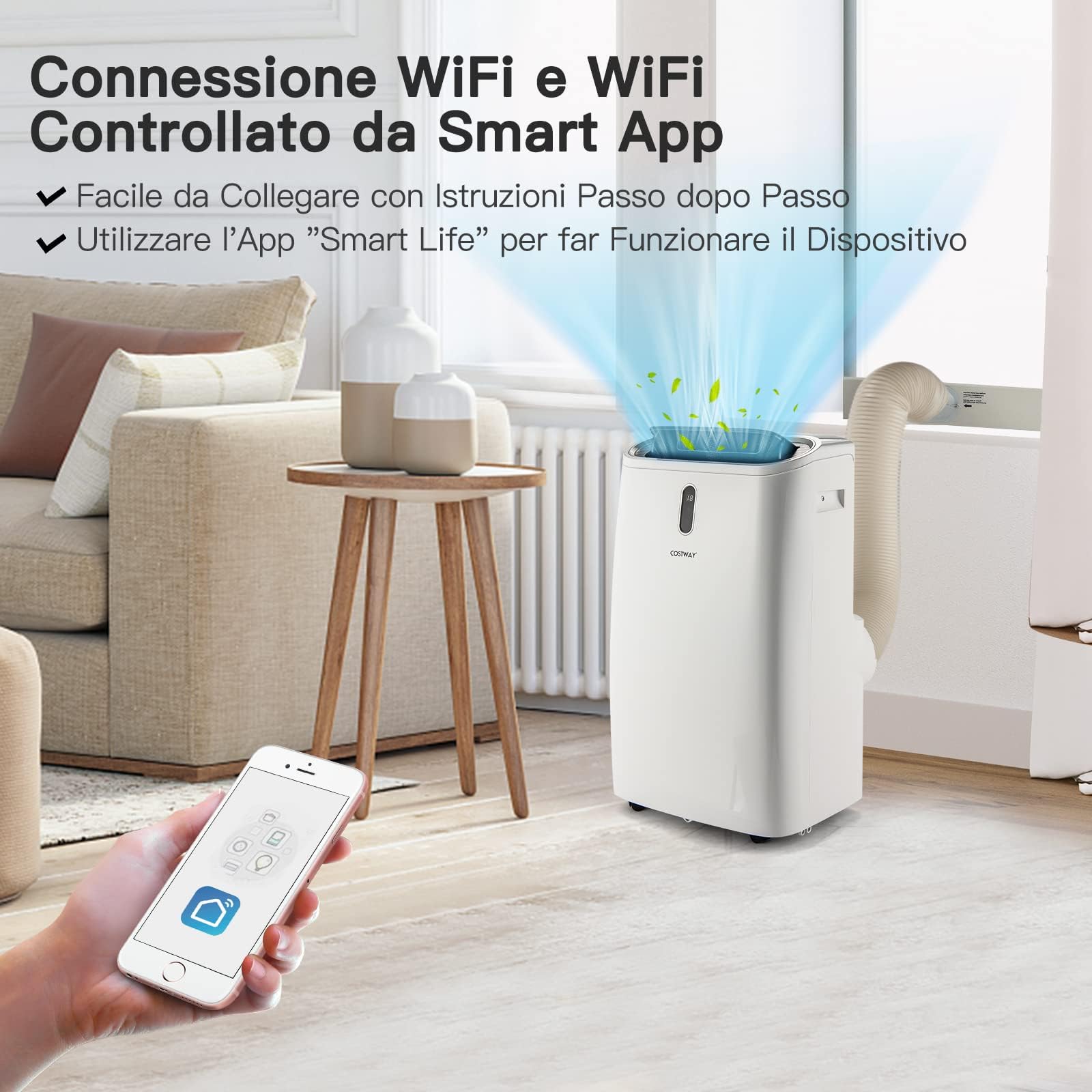 COSTWAY Condizionatore Portatile Caldo e Freddo, 14000BTU/4,1 kW, 5 in 1 Con Raffreddamento, Riscaldamento, Ventola, Deumidificazione e Modalità Notturna, 24H Timer, R290 (14000BTU|28m²+)