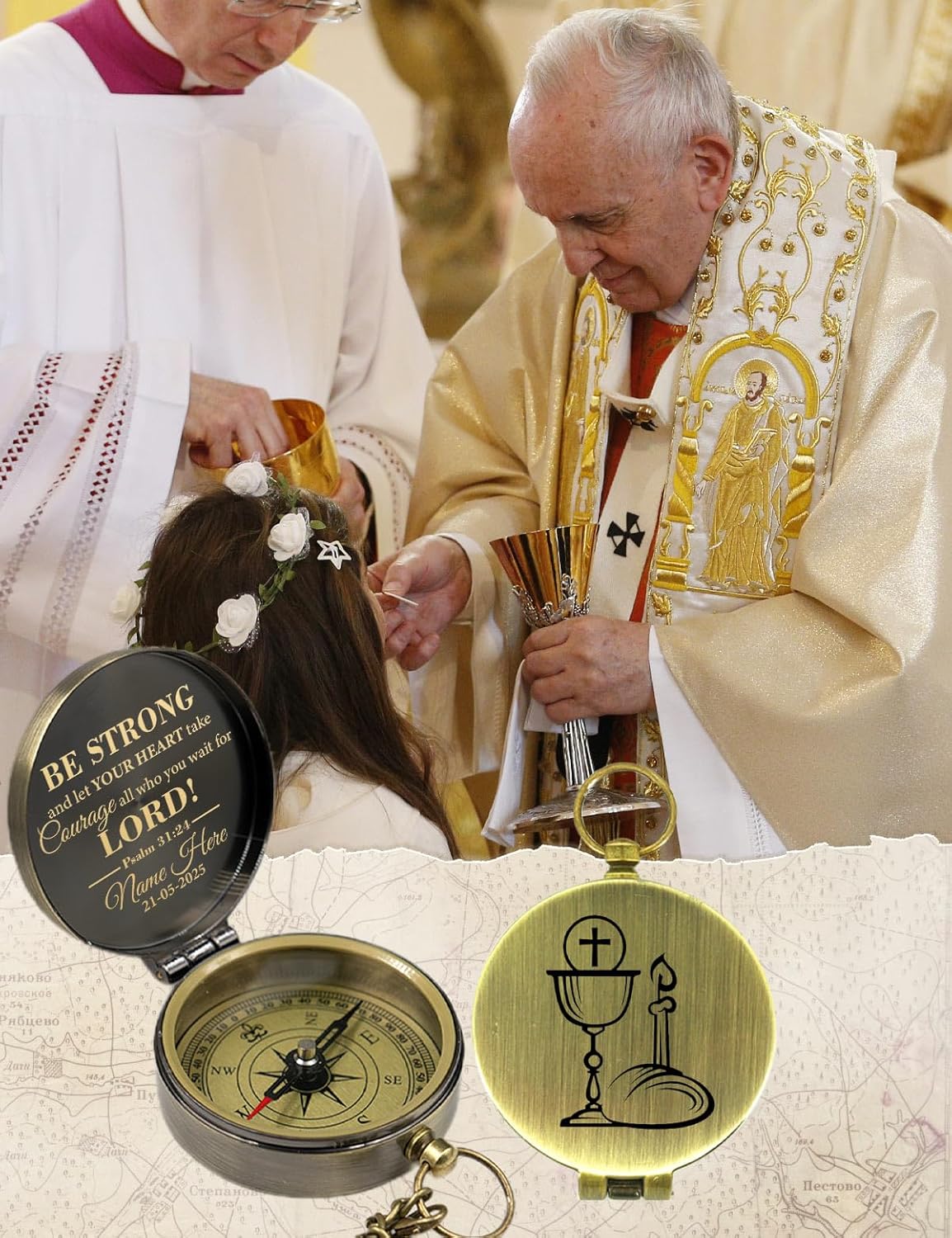 Personalized Baptism Gifts Engraved Compass, Produced in USA,Custom Baptism Compass for Confirmation, Custom Campass Baptismal Gifts for Teenage, Shipping 3-5 Days