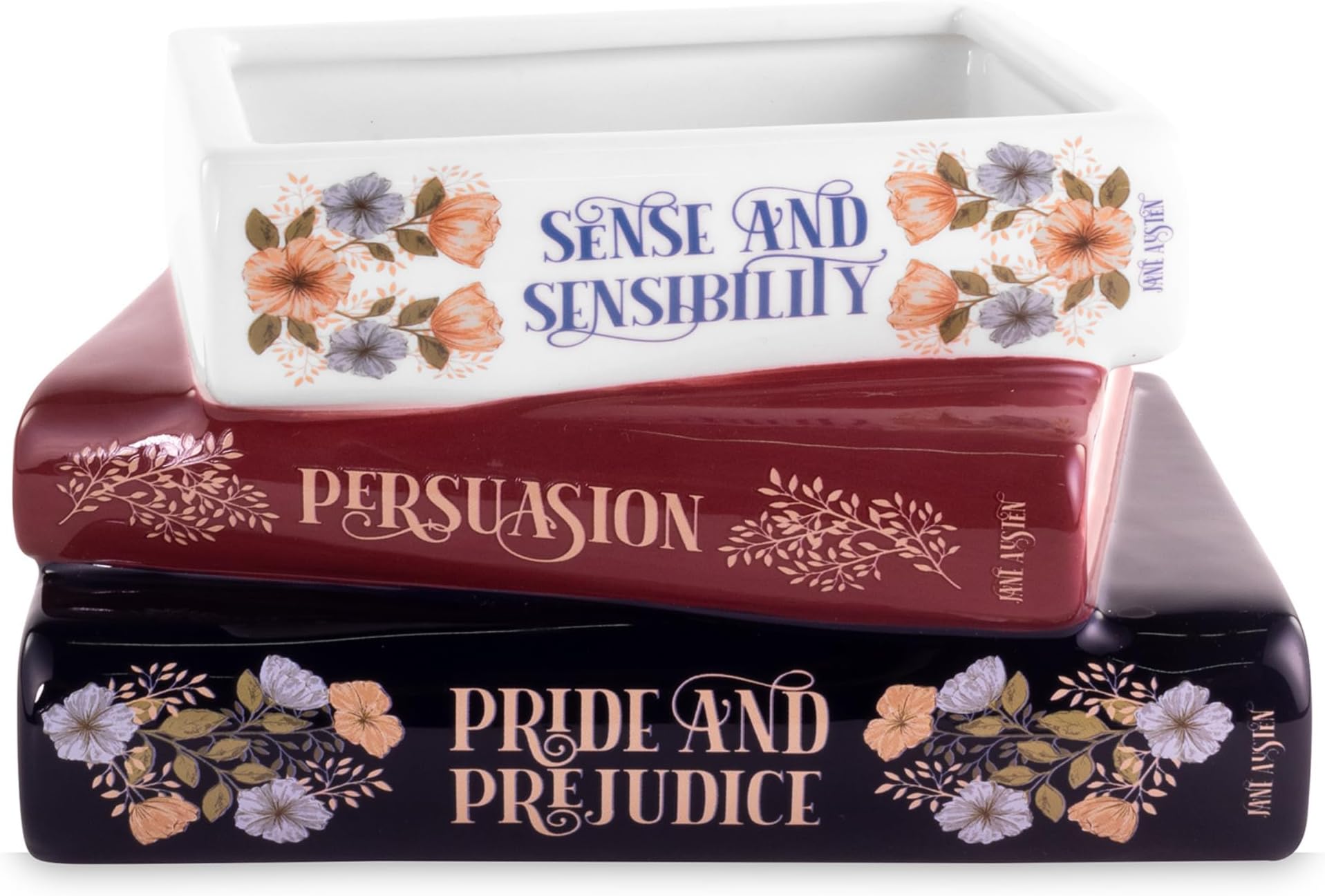 & Co Original Small Book-Shaped Decorative Planter, Ceramic Planter for Home Decor, Cute Bookshelf Decor, Unique Planter for Book Lovers, Classic Titles, Jane Austen