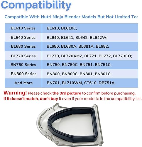 Miniatura 4 de Blender - Tapa de boquilla para jarra de 72 onzas con junta, parte superior de repuesto compatible con Ninja 1200 1300 1500 vatios BL610 BL642