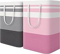 Vista 30 de HomeHacks Paquete de 2 cestas grandes para la lavandería, impermeables, independientes, cestas de ropa plegables con asas reforzadas en lavandería