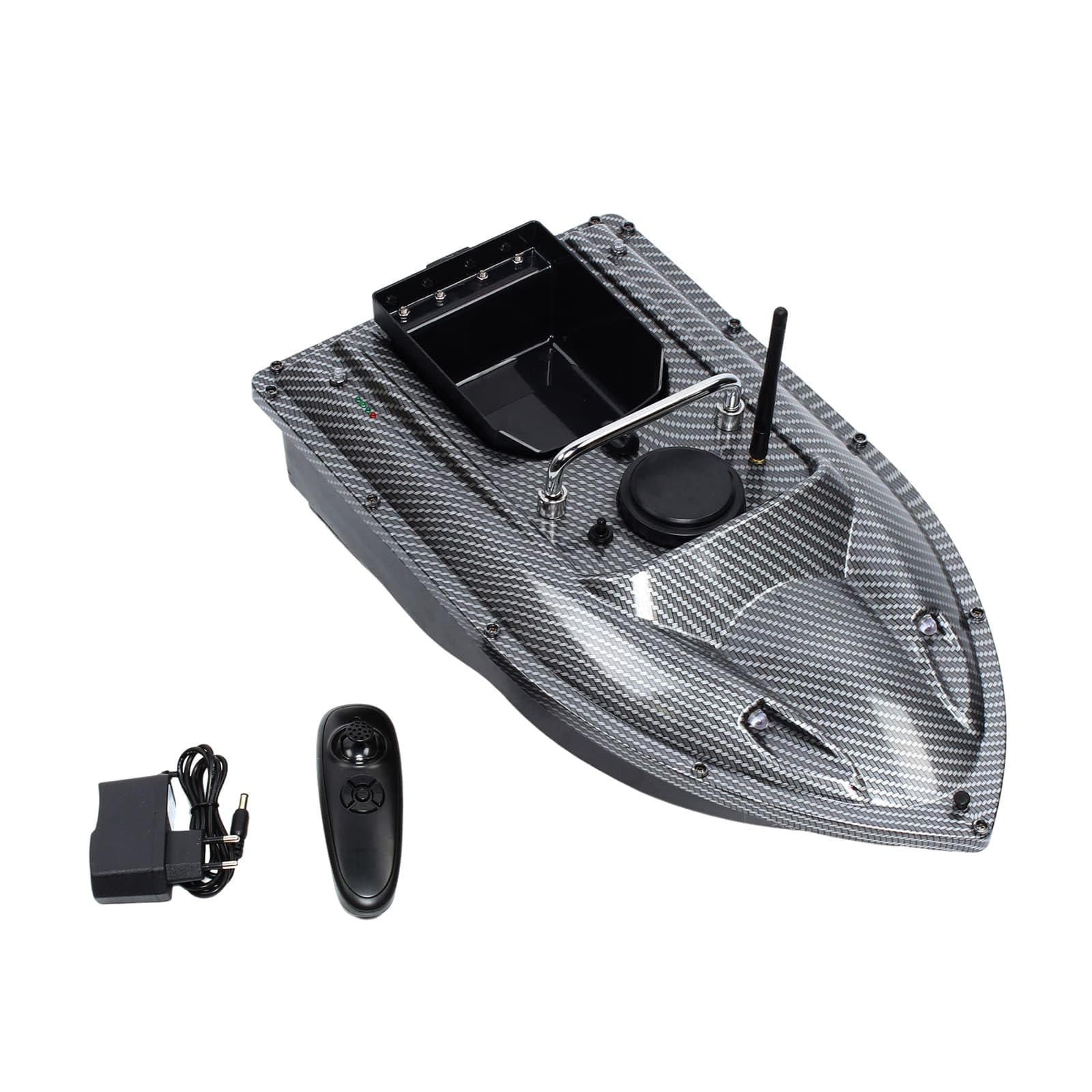 Bateau d'appâts, Bateau Amorceur Télécommandé 500M, Double Moteur, Croisière Automatique, Batterie 5200mAh, Lumières LED, Idéal pour Pêche en Lac/Rivière (Noir)
