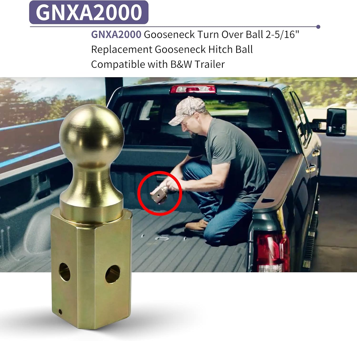 GNXA2000 Gooseneck Ball Hitch Tum Over Ball| 2-5/16" Gooseneck Tow-Hitch Ball |30000lbs Load Capacity |Ball Gooseneck Replacement Compatible with B&W Trailer Hitches Part Number GNXA2000