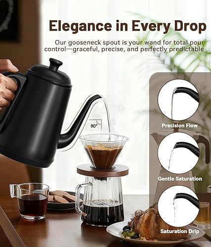 Miniatura 2 de Gooseneck Electric Kettle, 1L Water Boiler, Pour Over Coffee & Tea, 1000W Fast Heating, Stainless Steel, Auto Shut-Off & Boil-Dry Protection,