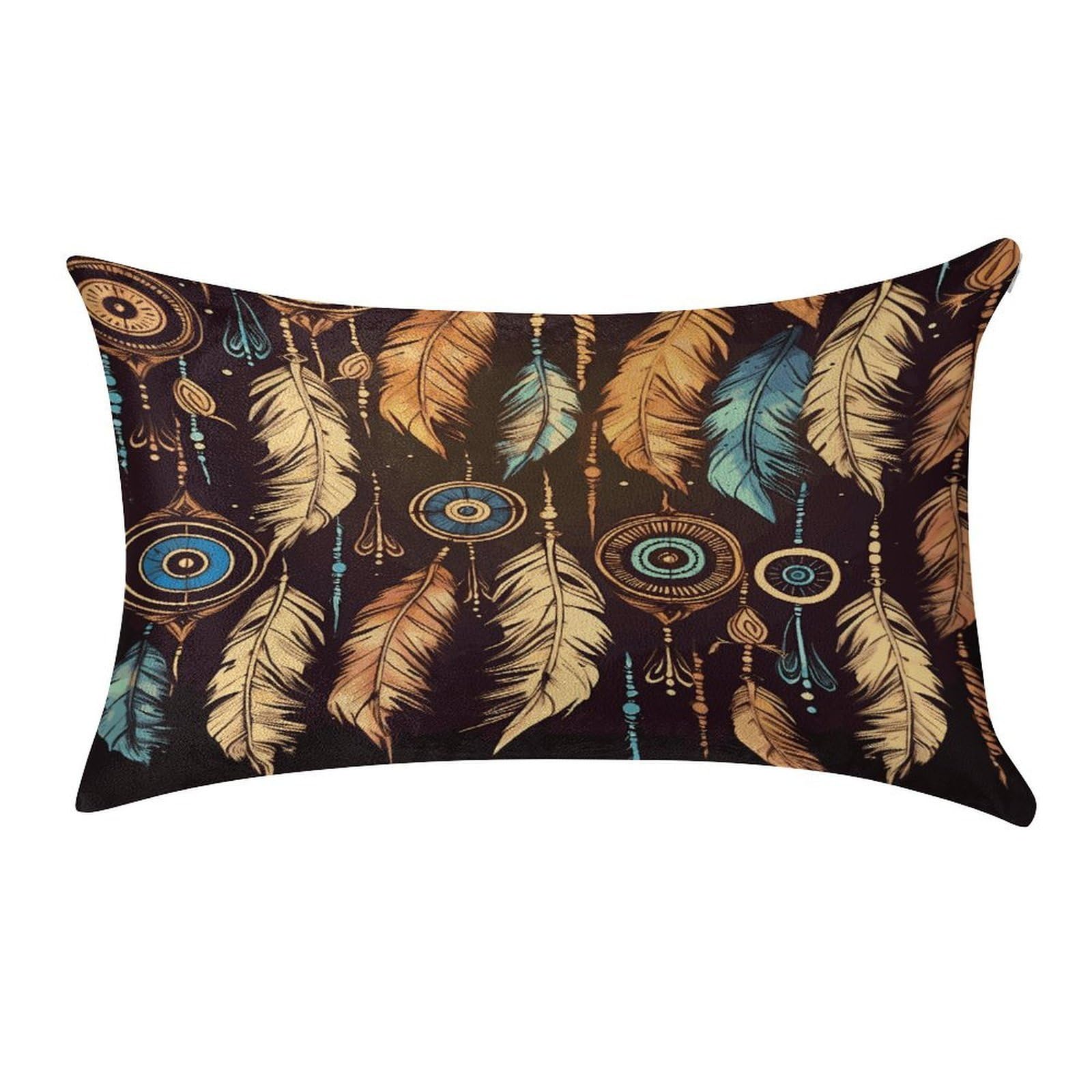MUSM Vintage Ethnic Tribal Feather Pillow Case 12"X20" Luxury Velvet Throw Pillow Cover Fade Resistant Cozy Soft Pillowcases Pillow Protector Pillow Shams Lumbar Pillow Shells for Home&Gifts