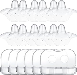 Nuanchu 12-Pack 20mm Silicone Nipple Shields for Breastfeeding - Protect Sore, Flat & Inverted Nipples w/ Carrying Case