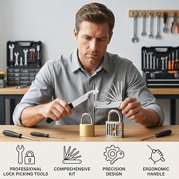 3-Piece Hand Tool Set for Lock Picking and Maintenance | Includes Black Handle Wrench, Tubular Lock Pick Tool, and Standard Wrench for Hardware Repair and Emergency Access