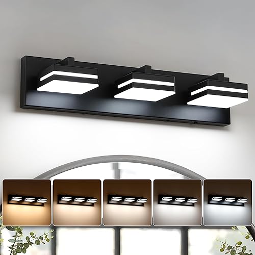 Joossnwell Luces negras de tocador para baño, regulables, 5CCT (3 luces, 19.69 pulgadas), modernas lámparas de baño sobre espejo LED para tocador de