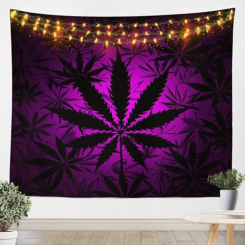 Erosebridal Tapiz de hojas de marihuana mediano de 59 x 59 pulgadas, tapiz de hojas de cannabis para dormitorio, estética, hojas de cannabis moradas