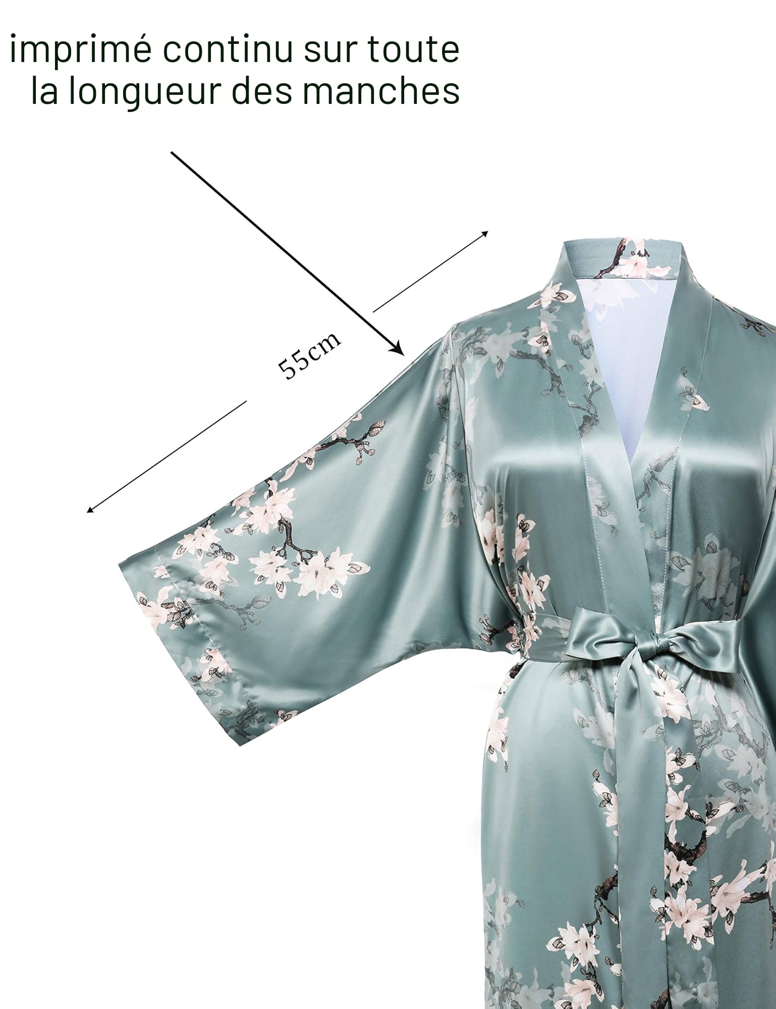 Coucoland Robe de chambre longue en satin pour femme Robe de plage Kimono Motif à fleurs Cardigan Peignoir long Imprimé Robe longue Fleurs pour fille Pyjama Party