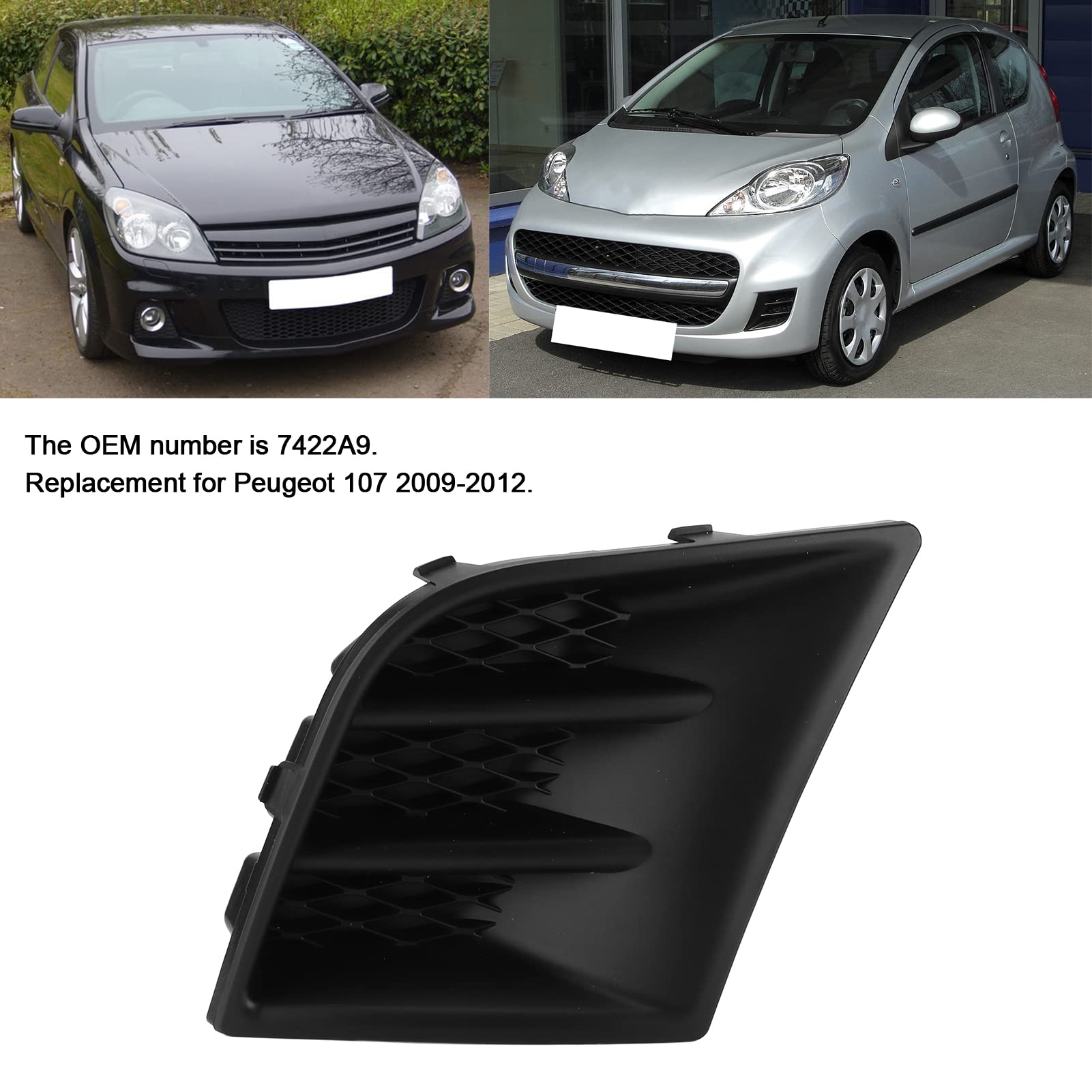 OUKENS Griglia Fendinebbia Paraurti Anteriore, Copertura Fendinebbia, 7422A9, Copertura Fendinebbia in ABS, Sostituzione Per Peugeot 107 2009‑2012