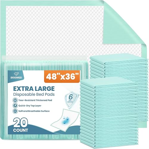 BIGGMED Tear-resistant Chucks Pads Disposable 36" X 48" Extra Large 165 Gram Heavy Duty Absorbency Incontinence Bed Pads Thickened Underpads Pee Pads for Adult Elderly Puppy Pads for Training, 20 Pads