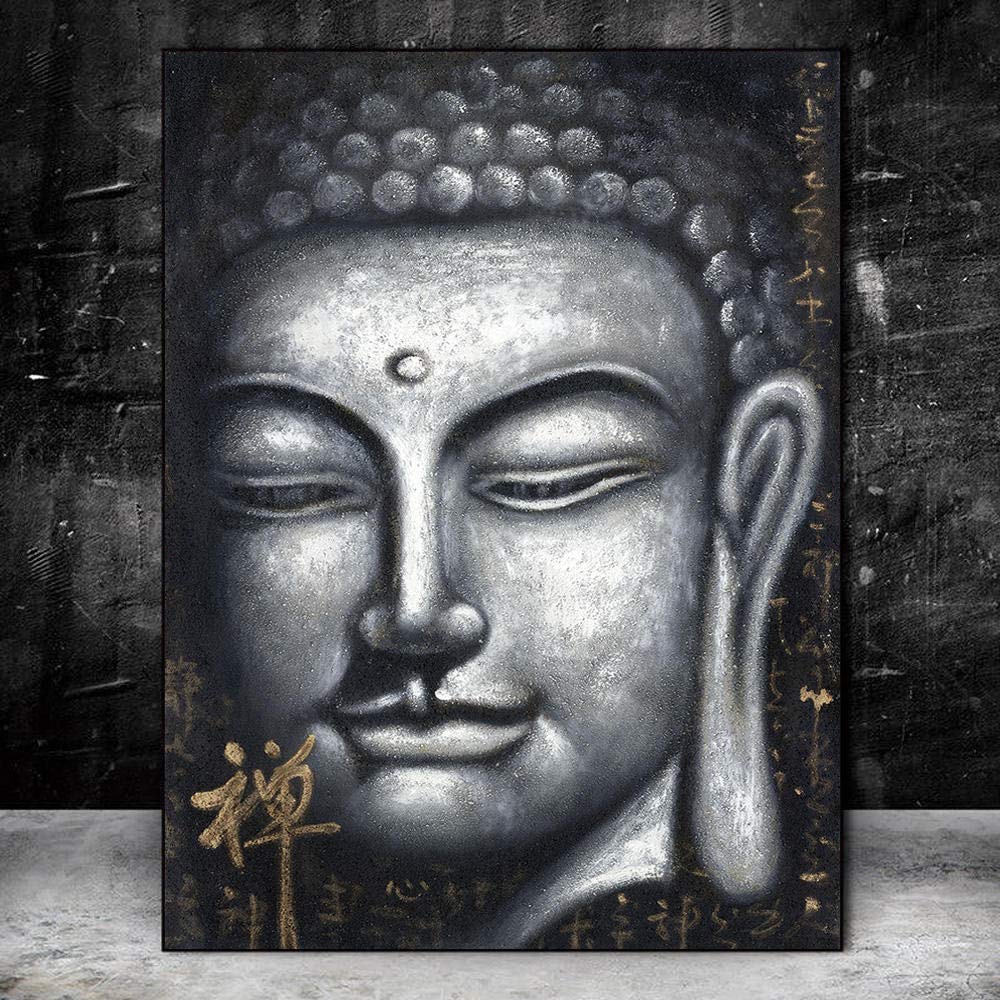 Cuadros de Buda pintados al óleo en lienzo vintage plata Onlymygod1 para decoración de pared 6